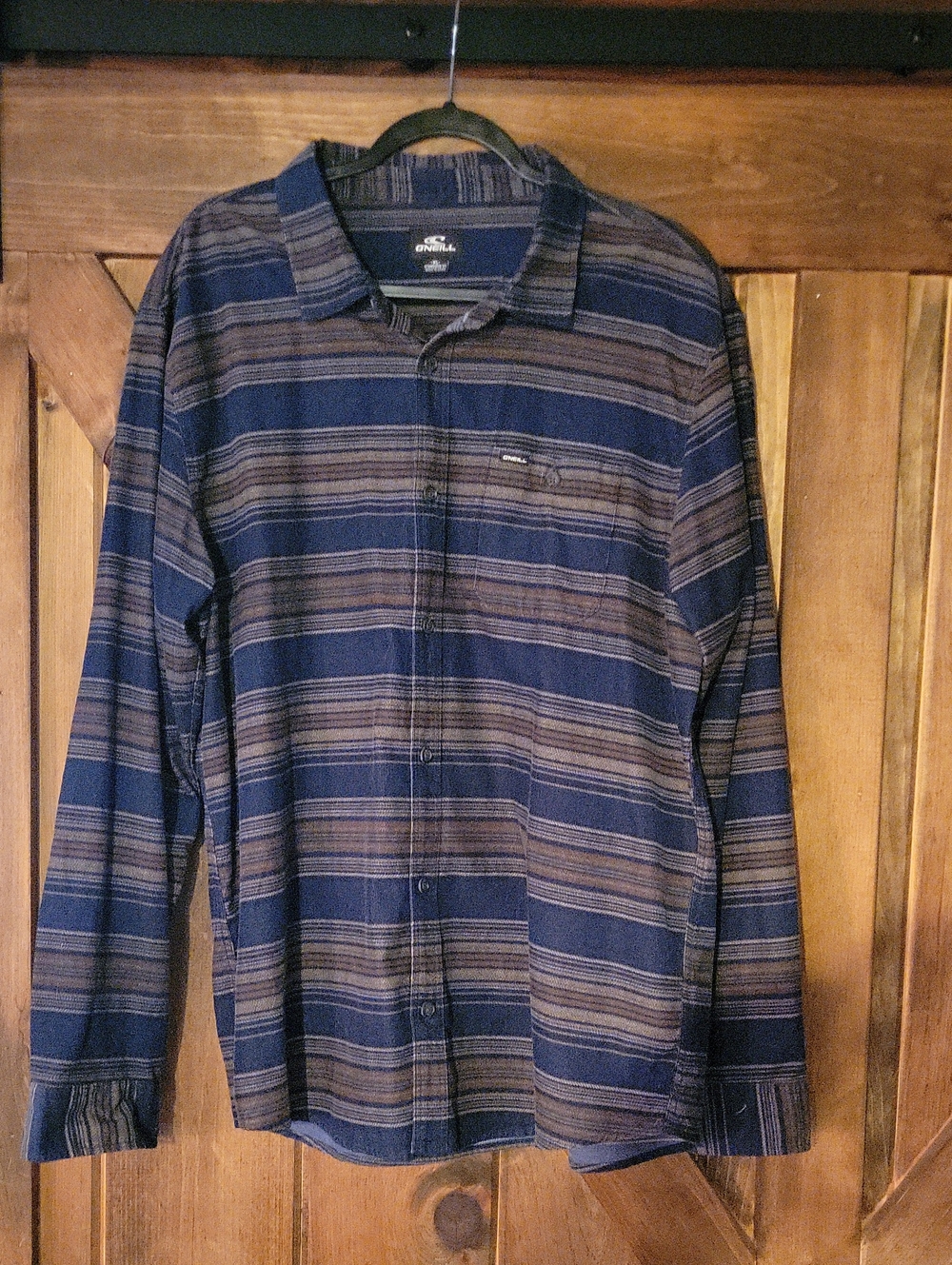 O'Neill Navy and Gray Striped Long-Sleeve Button-Up Shirt